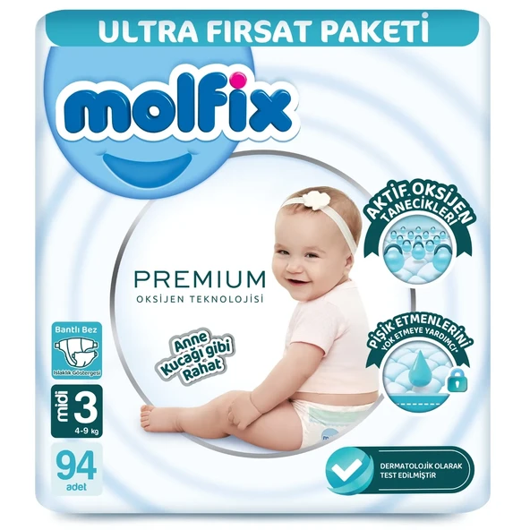 Molfix Premium Bebek Bezi Ultra Fırsat Paketi 3 Beden 4-9 Kg 94 Adet - Resim 3