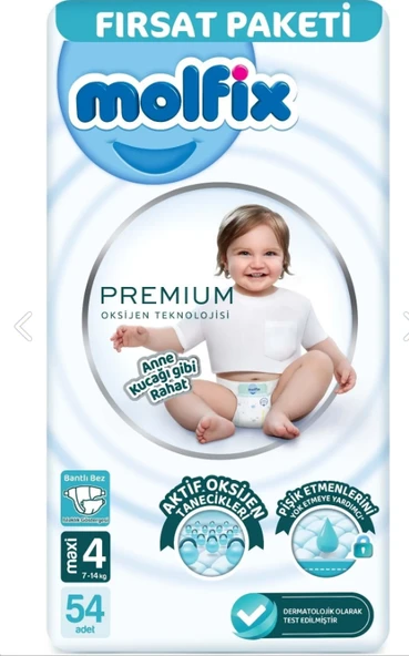 Molfix Premium Bebek Bezi Fırsat Paketi 4 Beden 7-14 Kg 54 Adet