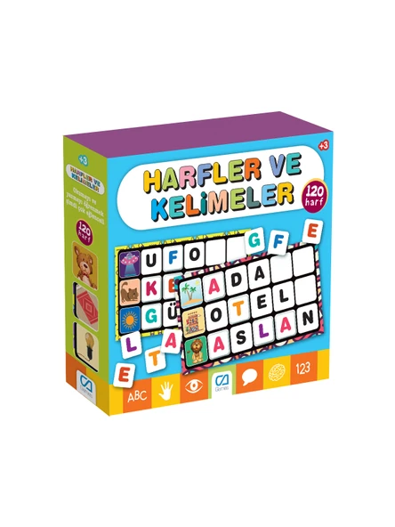 Harfler ve Kelimeler 120 Harf ve 10 Kelime Zemini Eğitici Oyunlar Serisi
