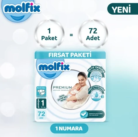 Molfix Premium Bebek Bezi Fırsat Paketi 1 Beden 2-5 Kg 72 Adet - 2