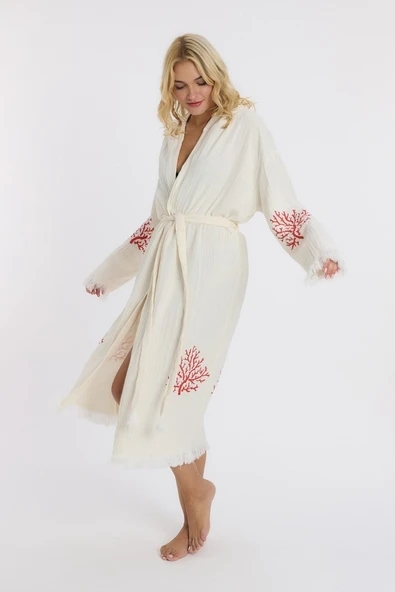 Muslin Peştemal Bornoz Banyo ve Plaj Elbisesi - 9