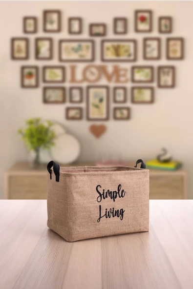 2'li Jüt Orta Boy Simple Living Baskılı Düzenleyici Saklama Sepeti Set 30x22x18 - 4