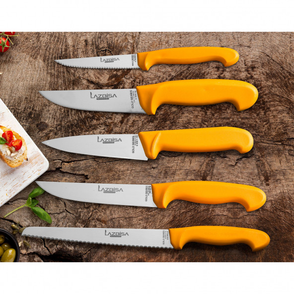 LAZBİSA Mutfak Bıçak Seti Et Sebze Meyve Ekmek Bıçak Şef 5 li Gold Serisi