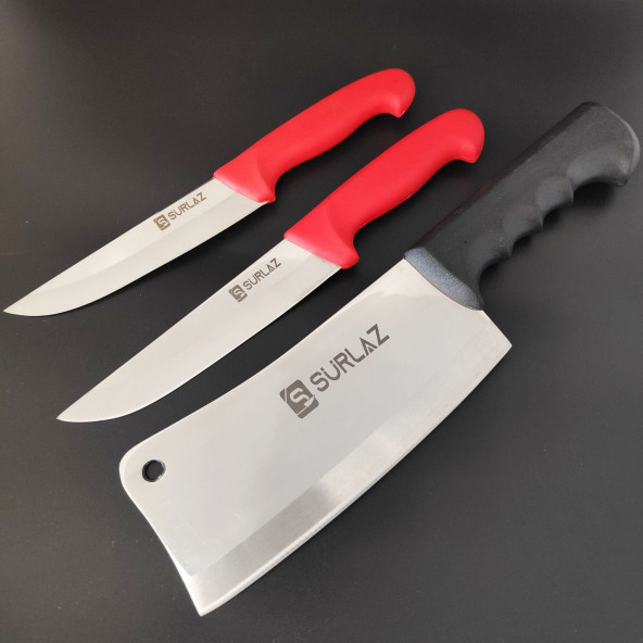 SürLaz 3'lü Set Red Kasap Bıçağı ve Et Satırı - 1