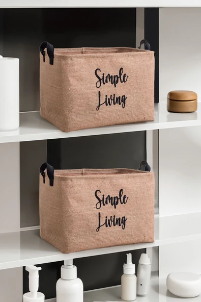 Jüt Simple Living Baskılı Büyük Boy 2'li Düzenleyici Saklama Sepeti Set 37 X 27 X 25 - 2