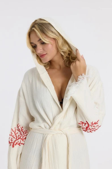 Muslin Peştemal Bornoz Banyo ve Plaj Elbisesi - 12