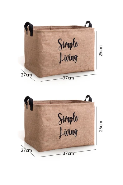 Jüt Simple Living Baskılı Büyük Boy 2'li Düzenleyici Saklama Sepeti Set 37 X 27 X 25 - 5