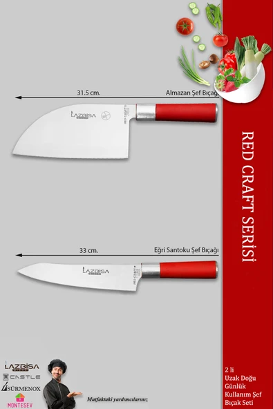 LAZBİSA Red Craft Serisi Mutfak Şef Bıçak Seti Et Ekmek Sebze Bıçağı Günlük Kullanım (MFT-005) - 2