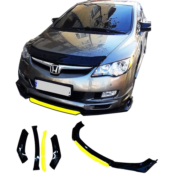 Honda Civic Uyumlu Ön Lip sarı Renkli 4 Parça - A+ Ürün - Dayanıklı Malzeme