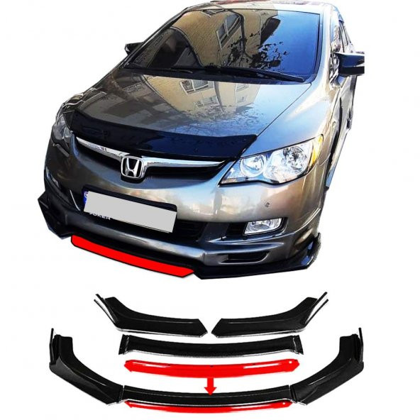 Honda Civic Uyumlu Ön Lip kırmızı Renkli 4 Parça - A+ Ürün - Dayanıklı Malzeme