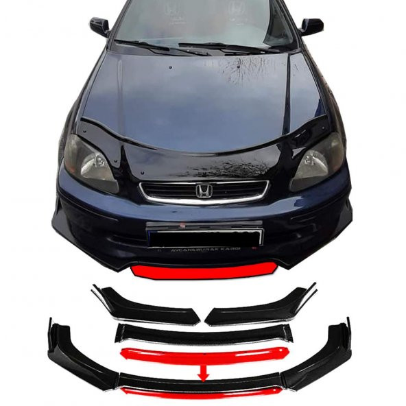 Honda Civic Uyumlu Ön Lip kırmızı Renkli 4 Parça - A+ Ürün - Dayanıklı Malzeme