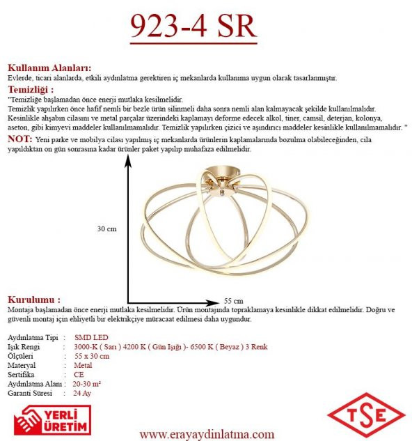 Eray Aydınlatma 923-4 4lü Led Sarı Avize - 3