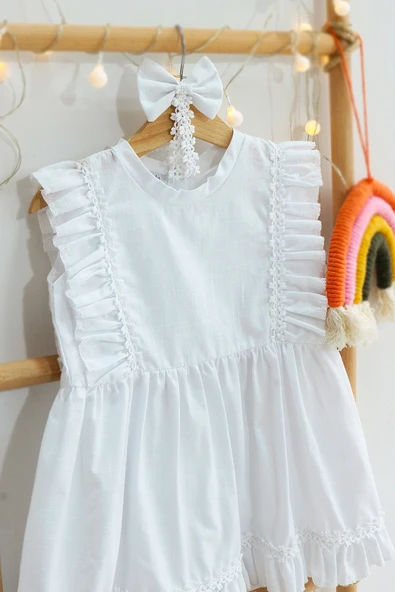 Kız Bebek Eloise Beyaz Fisto Elbise Toka Takım ELB-0084. - 9