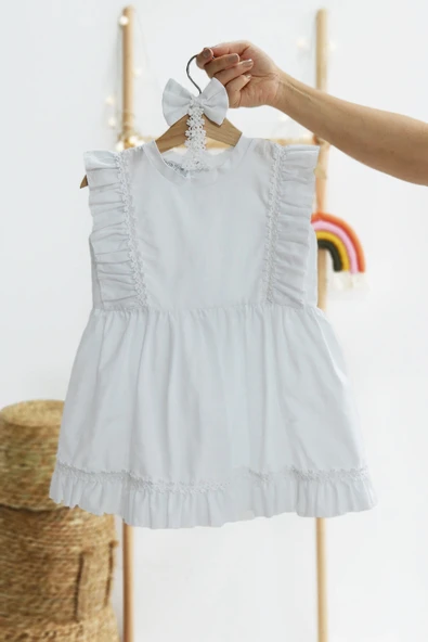 Kız Bebek Eloise Beyaz Fisto Elbise Toka Takım ELB-0084. - 4