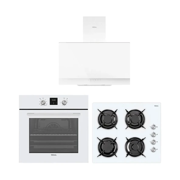 Regal AF 7965 BCY - AO 6041 BC - AD 609112 BC Eğik Beyaz Cam Ankastre Set