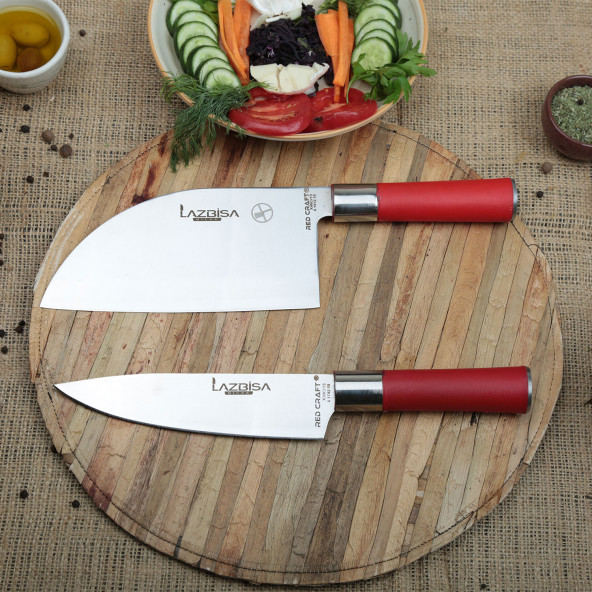 LAZBİSA Mutfak Bıçak Seti Et Sebze Ekmek Meyve Şef Bıçağı Red Craft Serisi Almazan Şef No 2