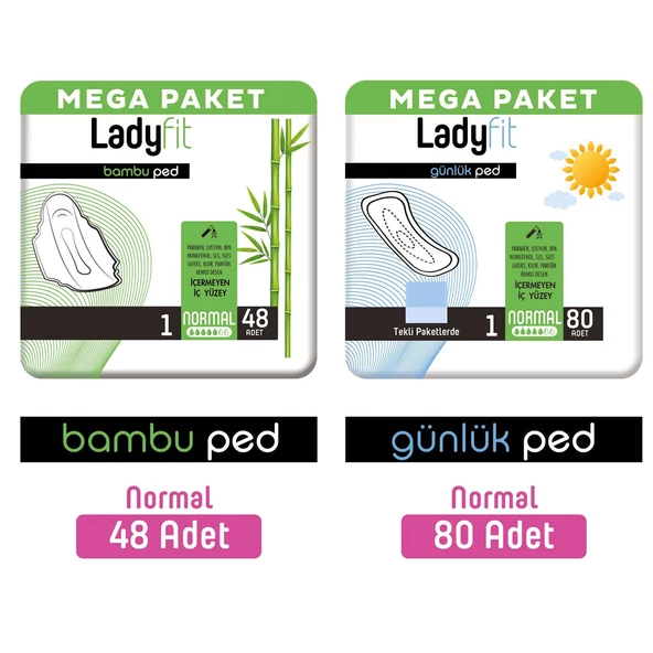 Ladyfit Bambu Ped Mega Normal 48 Adet + Günlük Ped Mega Normal 80 Adet