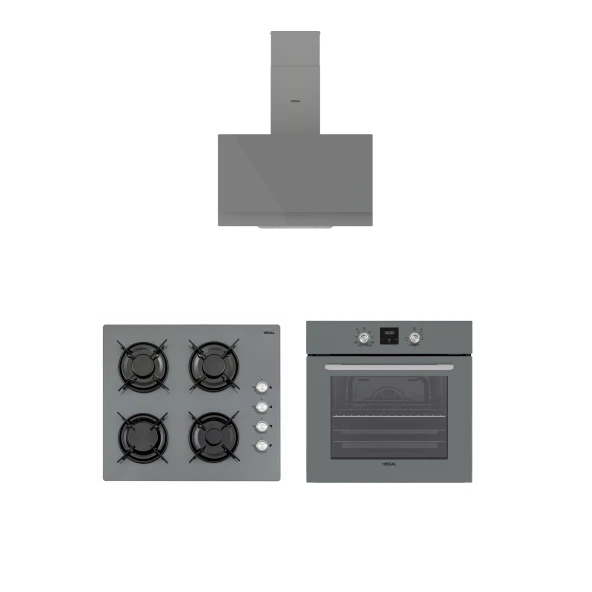 Regal  AF 7965 GC - AO 6041GC - AD 609112 GC Eğik Gri Cam Ankastre Set