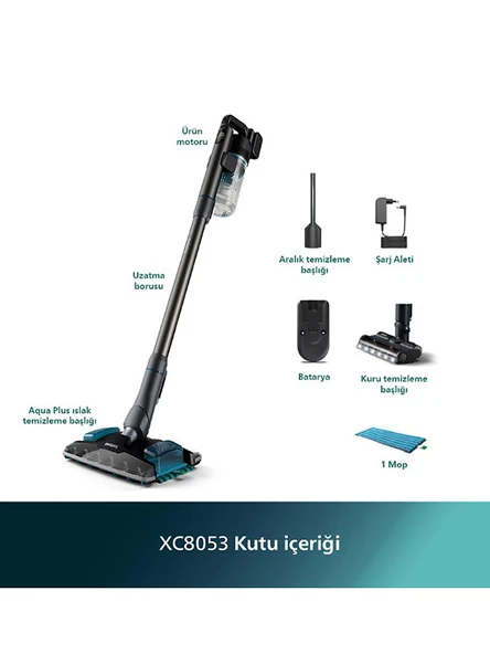 Philips 8000 Serisi Aqua Plus XC8053/01 Şarjlı Islak Kuru Dikey Süpürge