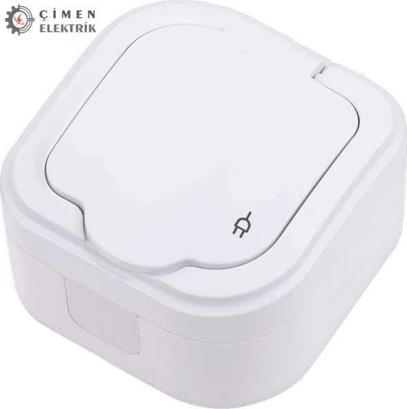 KONZA Sıva Üstü Kapaklı Topraklı Priz Beyaz ürün görseli