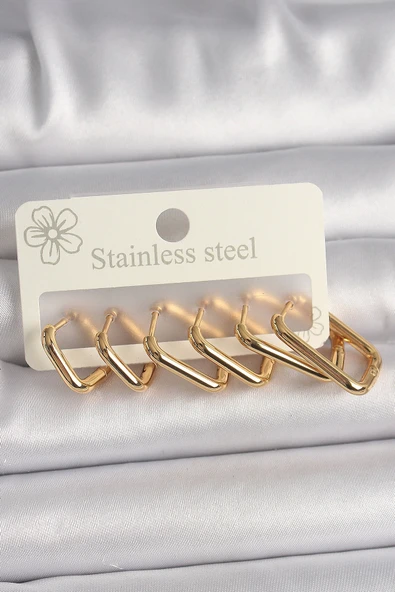 316L Çelik Gold Renk Çoklu Kare Model Kadın Küpe Seti - TJ-BKP10062 - 1