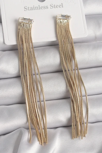 Pirinç Gold Renk Sallantı Püskül Model Kadın Küpe - TJ-BKP10079