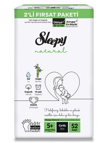 Sleepy Natural Bebek Bezi 2'Li Fırsat Paketi 5+ Beden 52 Adet - 2