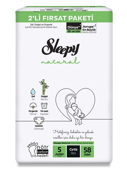 Sleepy Natural Bebek Bezi 2'Li Fırsat Paketi 5 Beden 58 Adet - 2