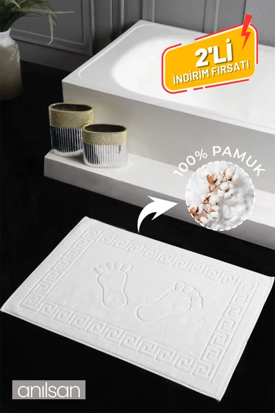 2'li Greek Ayak Havlusu - 50x70 Cm, 245 Gr, %100 Pamuk, Spa Ve Otel Banyo Paspası, Günlük Kullanıma