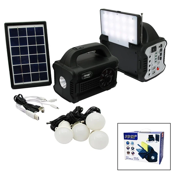 3IN1 - SOLAR 2İN1 SABİT+OYNAR BAŞLI EL FENERİ - RADYO - MP3 BLUETOOTH - USB/ TF PORT - 4 PARÇA  AMPUL KABLOLU - POWERBAN