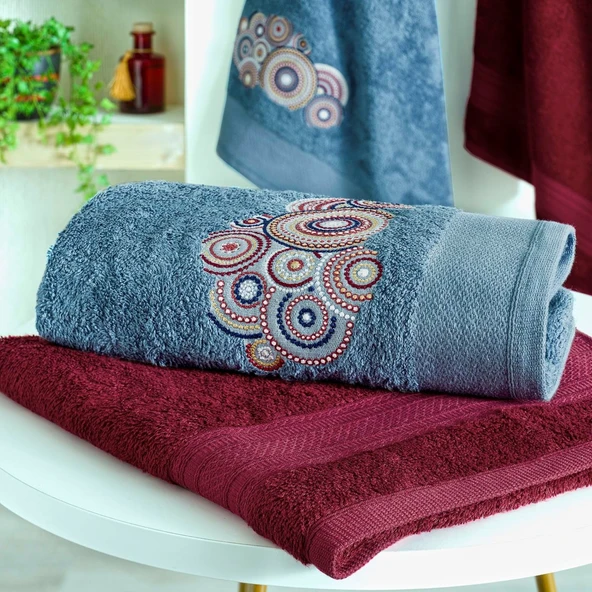 TAÇ SOUTH SOFT BAMBOO HAMAM SETİ MAVİ BORDO - 2