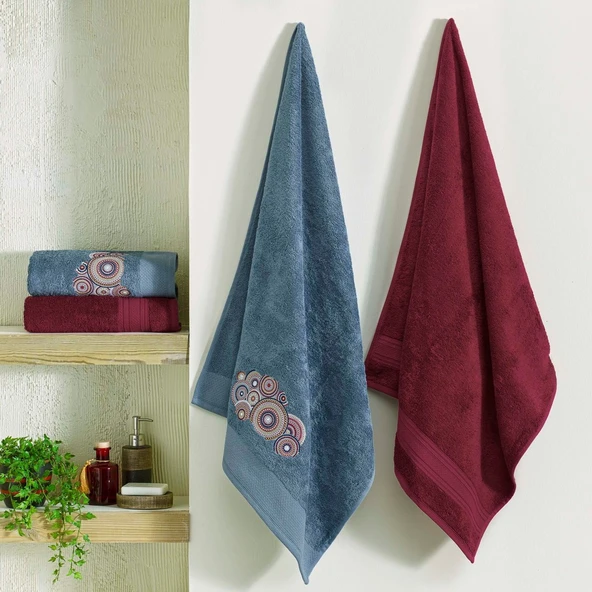TAÇ SOUTH SOFT BAMBOO HAMAM SETİ MAVİ BORDO