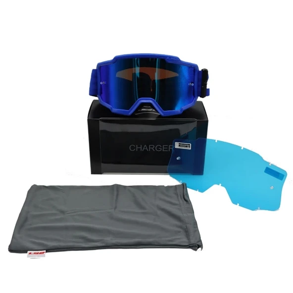 LS2 CHARGER GOGGLES MOTOKROS GÖZLÜK (IRIDIUM CAMLI) MAVİ - 4