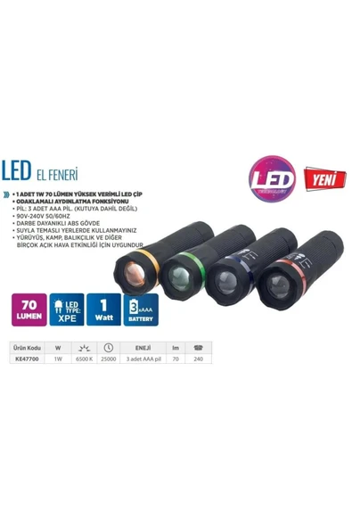 Klaus Ke 47700 Led El Feneri 1W 70 Lumen 3A Pil