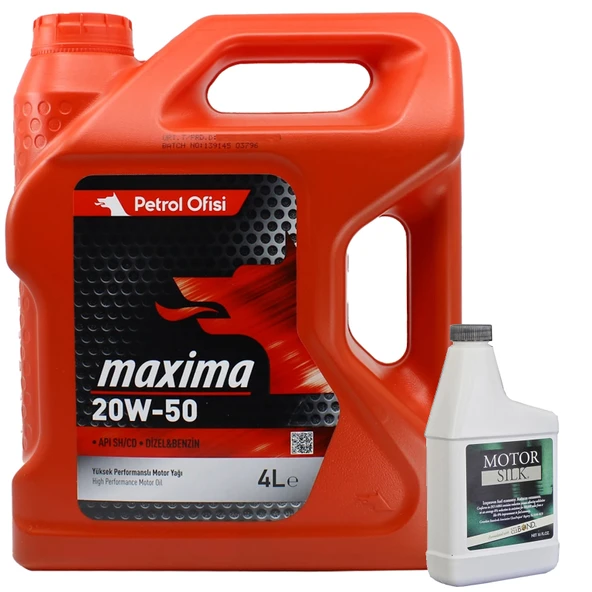 Petrol Ofisi Maxima 20W-50 Motor Yağı 4 Litre + Motor Silk Bor Katkı