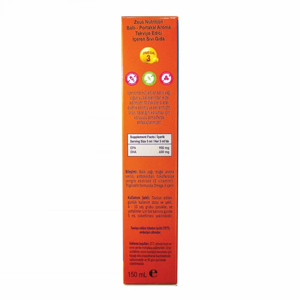 Zeus Nutrition Balık Yağı Şurup 150 mL -Ballı Portakal Aroma - 2