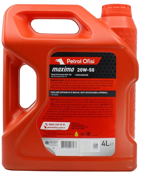 Petrol Ofisi Maxima 20W-50Motor Yağı 2 X  4 Litre - Resim 2