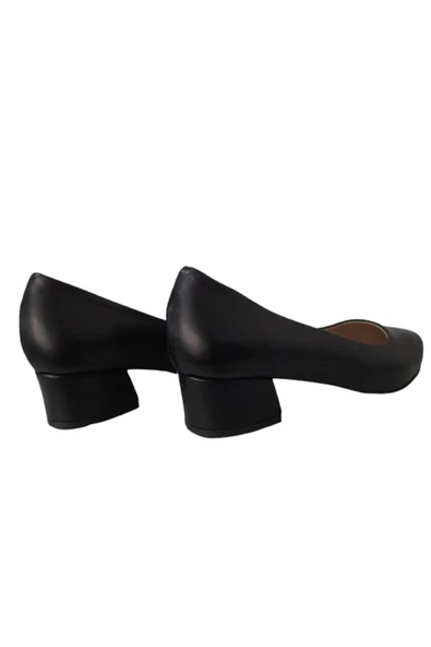 Kadın Siyah Deri Şık Kalın Alçak Topuklu Ayakkabı - Resim 4