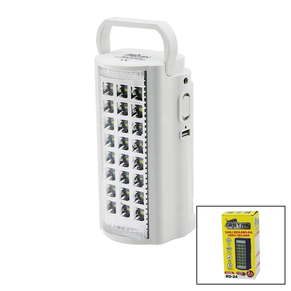 24 LEDFİŞ ŞARJLI - POWERBANKLEDLİ IŞILDAK LAMBA 6V 4.0AH AKÜTAŞIMA KULPLU RD-24 (4172) - 1
