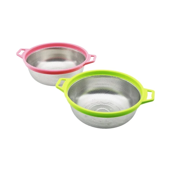 24CM RENKLİ PLASTİK ÇERÇEVE - KULPLU ÇELİK SEPET METAL SÜZGEÇ (4172) - 1