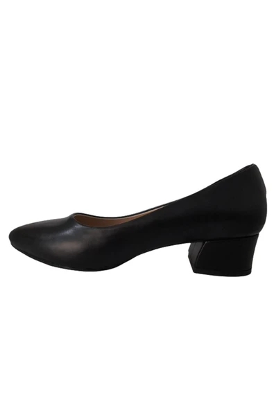 Kadın Siyah Deri Şık Kalın Alçak Topuklu Ayakkabı - Resim 7