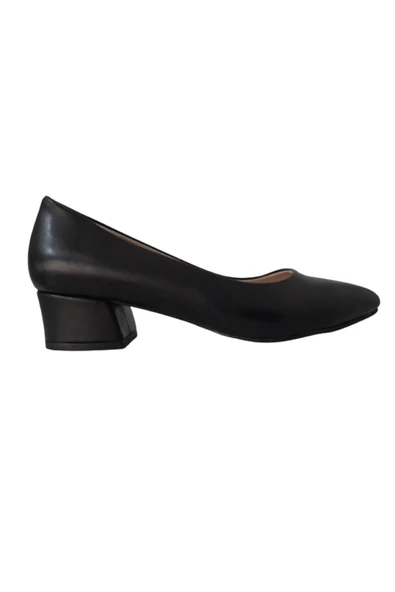 Kadın Siyah Deri Şık Kalın Alçak Topuklu Ayakkabı - Resim 6