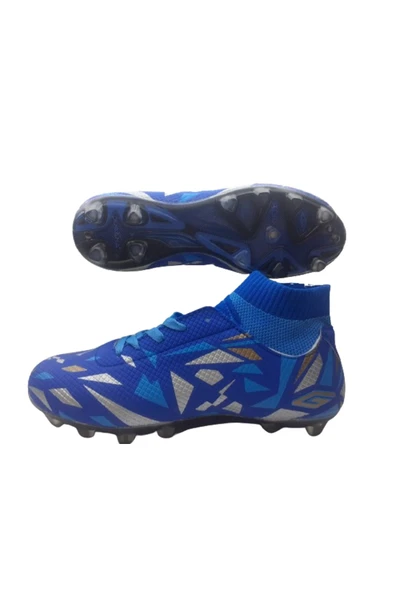 Erkek Mavi Turkuaz Çoraplı Krampon Futbol Ayakkabısı - 5