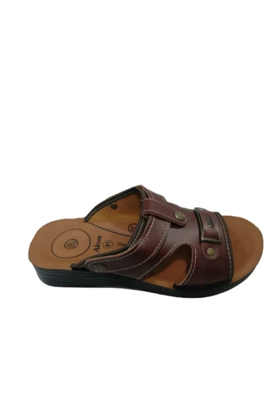 Ak015-10 Erkek Kahverengi Ortapedik Taban Günlük Terlik Sandalet - 6