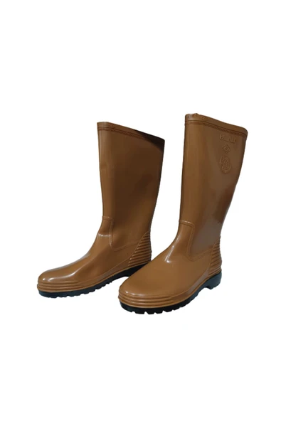 Palalı Unisex Açık Kahve Siyah Taban Uzun Yağmur Çizmesi - 4