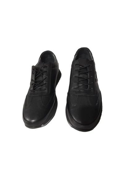 Erkek Siyah-Lastikli Hakiki Deri Ortopedik Taban Günlük Şık Ayakkabı - 5