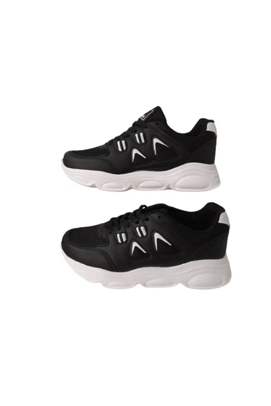 Siyah-beyaz-figürlü Bağcıklı Kadın Günlük Şık Spor Ayakkabı - Resim 4