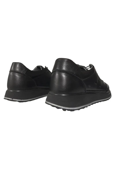 Erkek Siyah-Lastikli Hakiki Deri Ortopedik Taban Günlük Şık Ayakkabı - 3