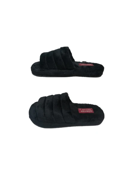 Gr074-020 Kadın Siyah Ev Içi Önü Açık Peluş Terlik - 3