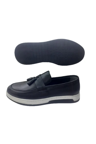 Erkek Siyah Cilt Fiyonklu Ortopedik Taban Günlük Şık Ayakkabı - 4